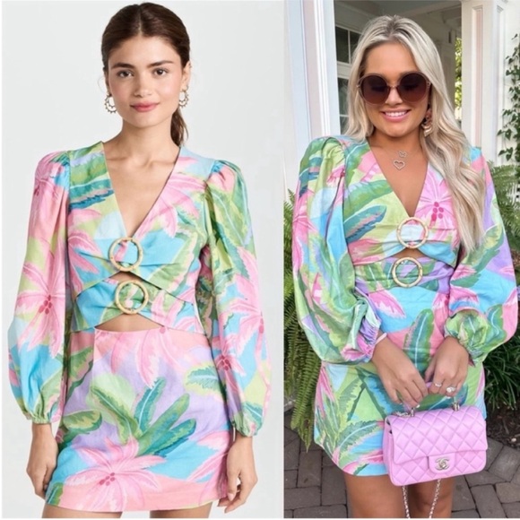 FARM Rio Dresses & Skirts - NEW Farm Rio Beach Vibe Mini Cutout Tropical
Dress Size Small